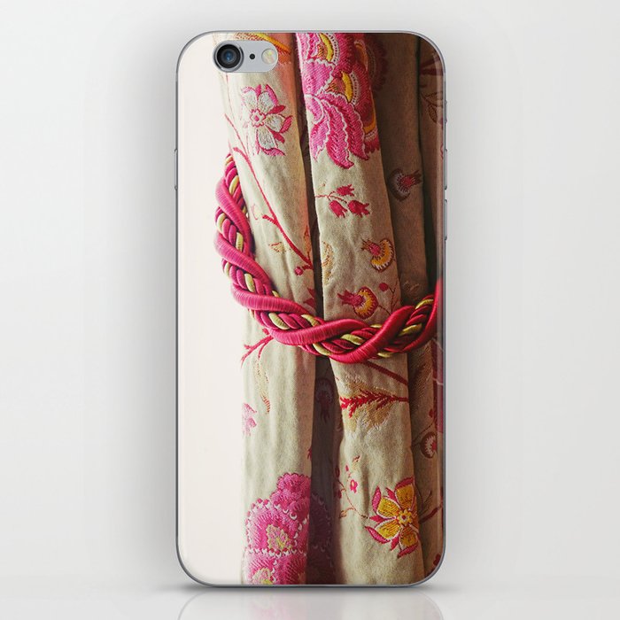 Medieval castle life | Floral pattern on curtains, pink and gold tie backs  iPhone Skin
