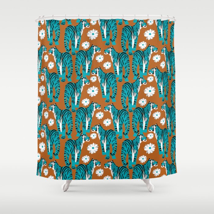 Year of the Tiger in blue duo Shower Curtain