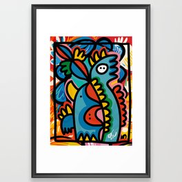 Colorful Graffiti Creature Street Art with Abstract Tribal Pattern Framed Art Print
