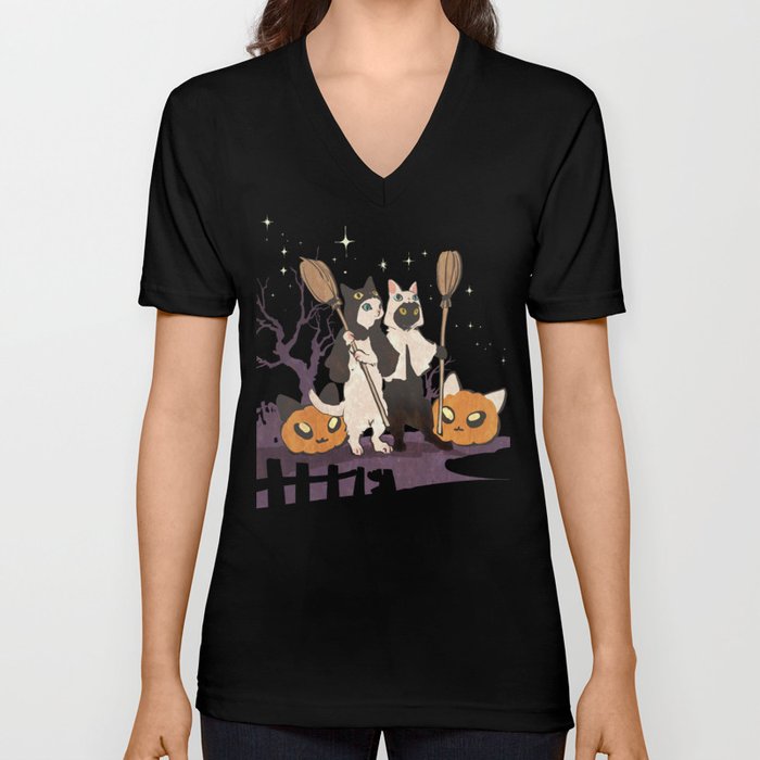halloween cats V Neck T Shirt