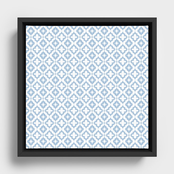 Pale Blue Ornamental Arabic Pattern Framed Canvas