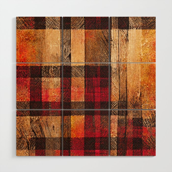 Lumberjack - Plaid Flannel Pattern on Wood Wood Wall Art