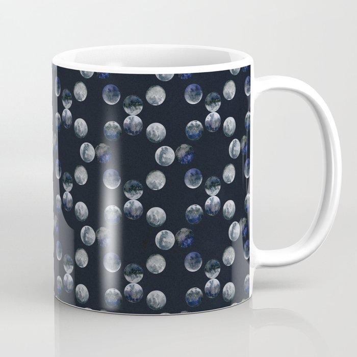 Moon Phases Ring Pattern on Night Sky, Summer Stargazing Collection Coffee Mug