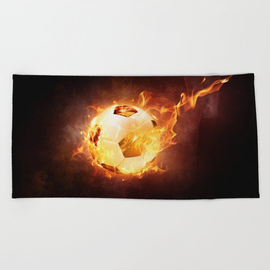 Fire Football Beach Towel
