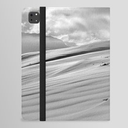 Snowcapped alpine mountain cottage - cabin winter landscape black and white photograph - photography - photographs iPad Folio Case
