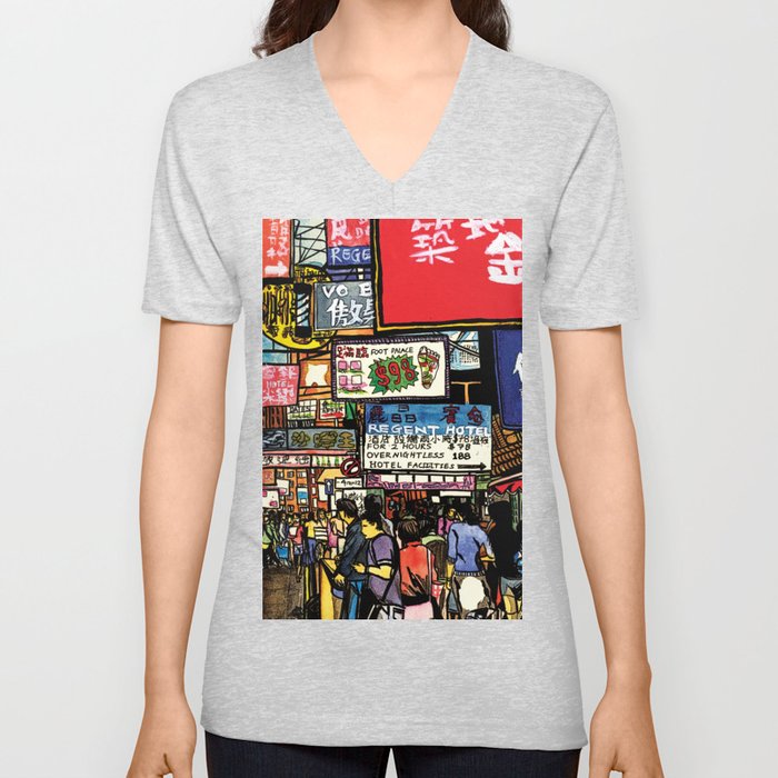 Hong Kong Mongkok Street V Neck T Shirt