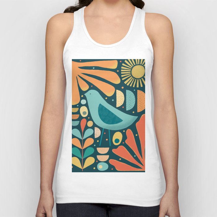 Mid Century Modern Inspired Bird and Leaves Tank Top