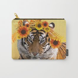 Tiger - Wild Animals Sunflower Mandala Monstera Leaves Fantasy Carry-All Pouch