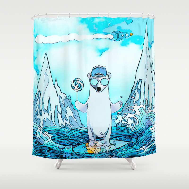 Polar Bear On The Surf Board Shower Curtain Polar Bear On The Surf Board Shower Curtain