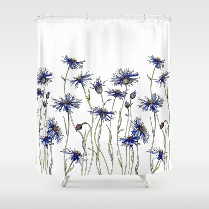 Blue Cornflowers, Illustration Shower Curtain