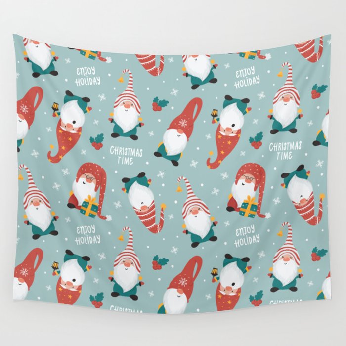 Christmas gnomes pattern Wall Tapestry