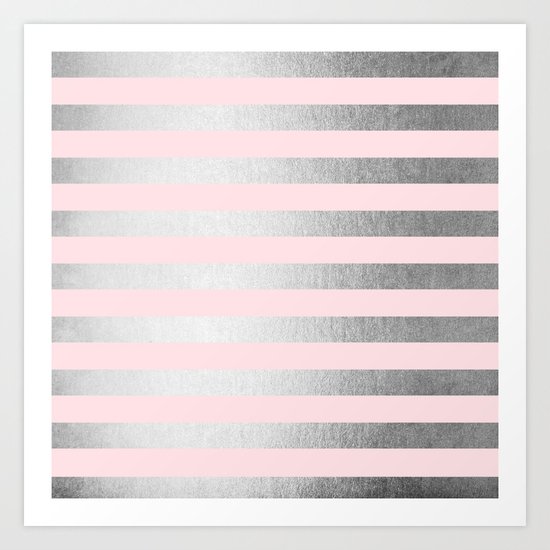 Stripes Moonlight Silver on Flamingo Pink Art Print