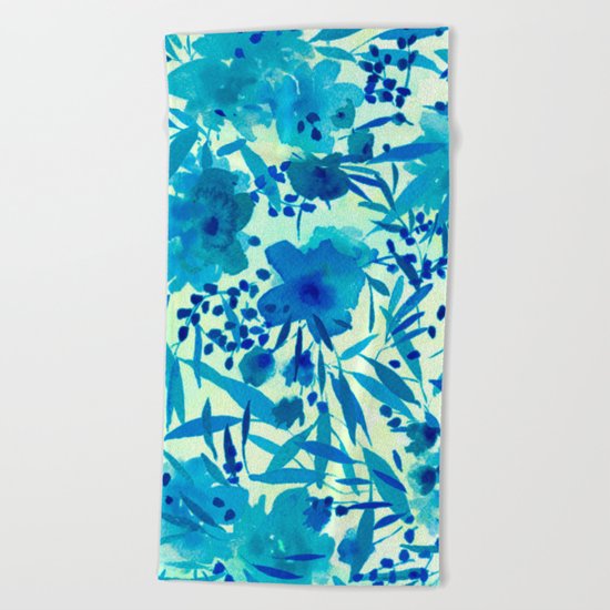 blue pretty flowers https://society6.com/clemm?promo=X9B3VVZDM7J6 Beach Towel