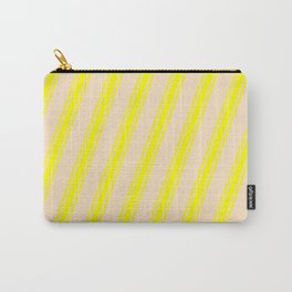 [ Thumbnail: Bisque & Yellow Colored Stripes/Lines Pattern Carry-All Pouch ]
