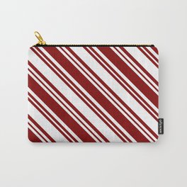 [ Thumbnail: White & Maroon Colored Lined/Striped Pattern Carry-All Pouch ]