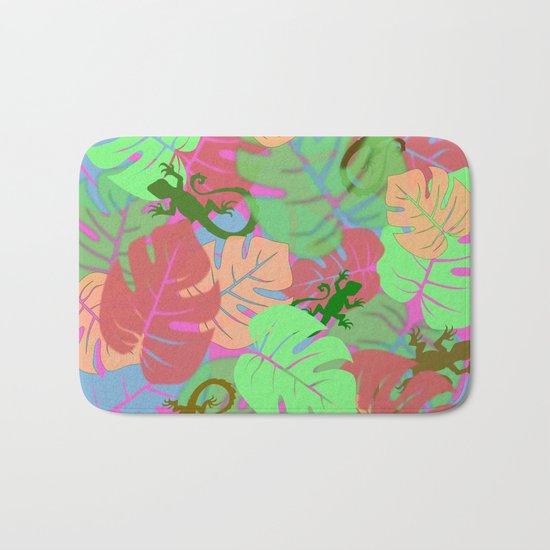 Monstera and Lizards (Retro Pink) Bath Mat