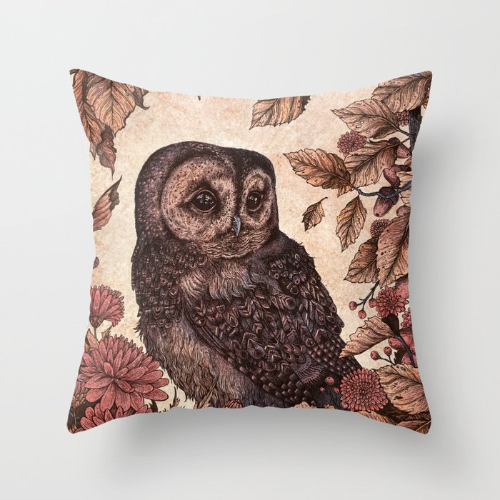 Tawny Owl Pink Throw Pillow