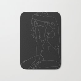 seclusion - one line nude - black Bath Mat | Woman, Contemporary, Silhouette, Erotic, Boobs, Figure, Black And White, Sexy, Girl, Minimal 