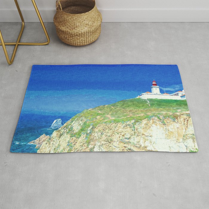 lighthouse impressionism painted realistic scene Rug