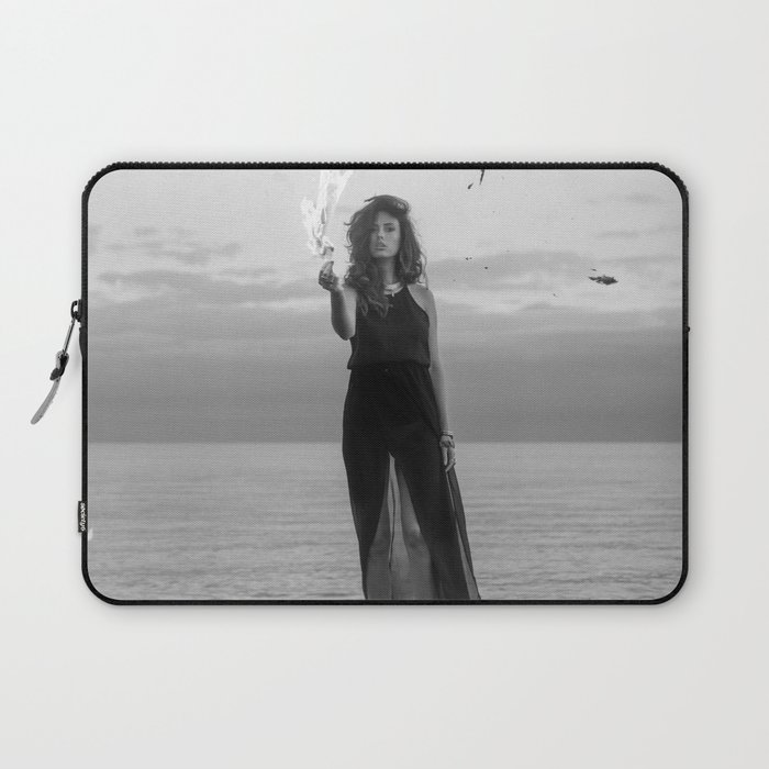Waterfire; female on ocean water with fire black and white surreal photograph - photography - photographs Laptop Sleeve