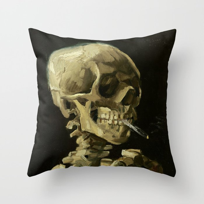Skull of a Skeleton with Burning Cigarette by Vincent van Gogh Throw Pillow