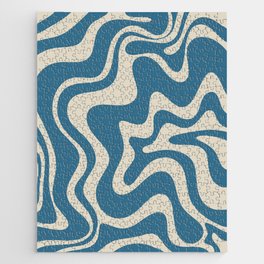 Retro Liquid Swirl Abstract Pattern in Beige and Boho Blue Jigsaw Puzzle