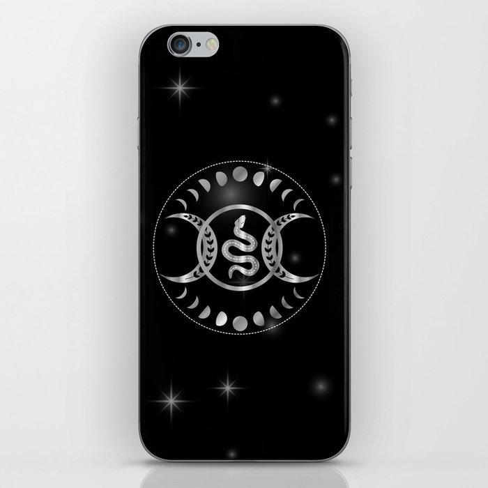 Mystic snake silver mandala with triple goddess and moon phases iPhone Skin