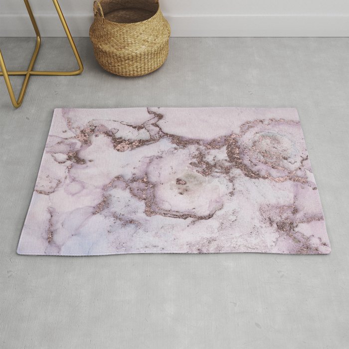 Abstract Alcohol Ink Art Painting Rosegold And Blush Pink Rug