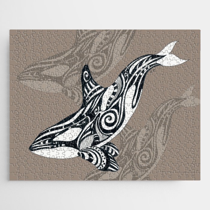 Orca Killer Whale Tribal Tattoo Tlingit Taupe Ink Jigsaw Puzzle
