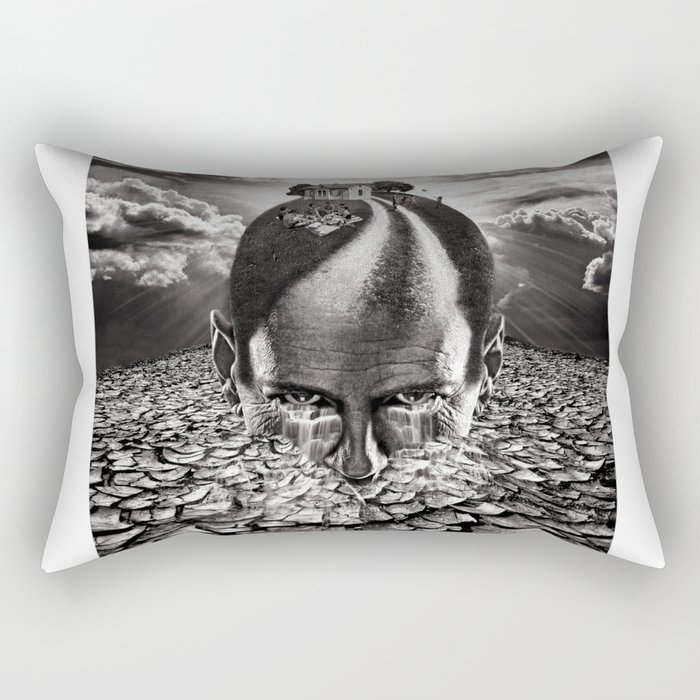 Inhabited Head Grayscale Rectangular Pillow