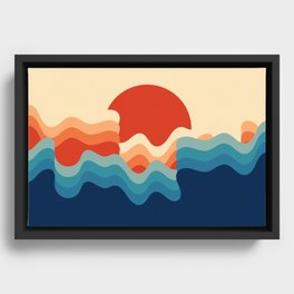 Retro 70s and 80s Color Palette Abstract Mid-Century Minimalist Nature Art Sun and Soft Waves Framed Canvas