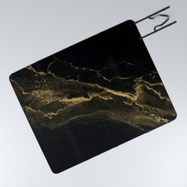 Gold on Black Marble Texture Picnic Blanket