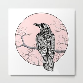 Paisley Crow with Pink Moon Metal Print | Pink, Drawing, Fullmoon, Witch, Joillustrations, Bird, Zen, Moon, Halloween, Lunar 
