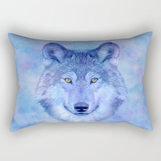 Sky blue wolf with Golden eyes Rectangular Pillow