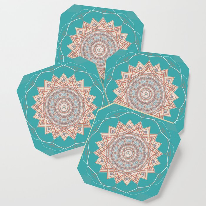 Bright Aqua Star Mandala Design Coaster