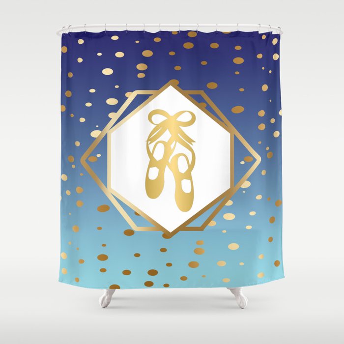 Ballet Shoes - Blue and Gold Geometric Design Shower Curtain