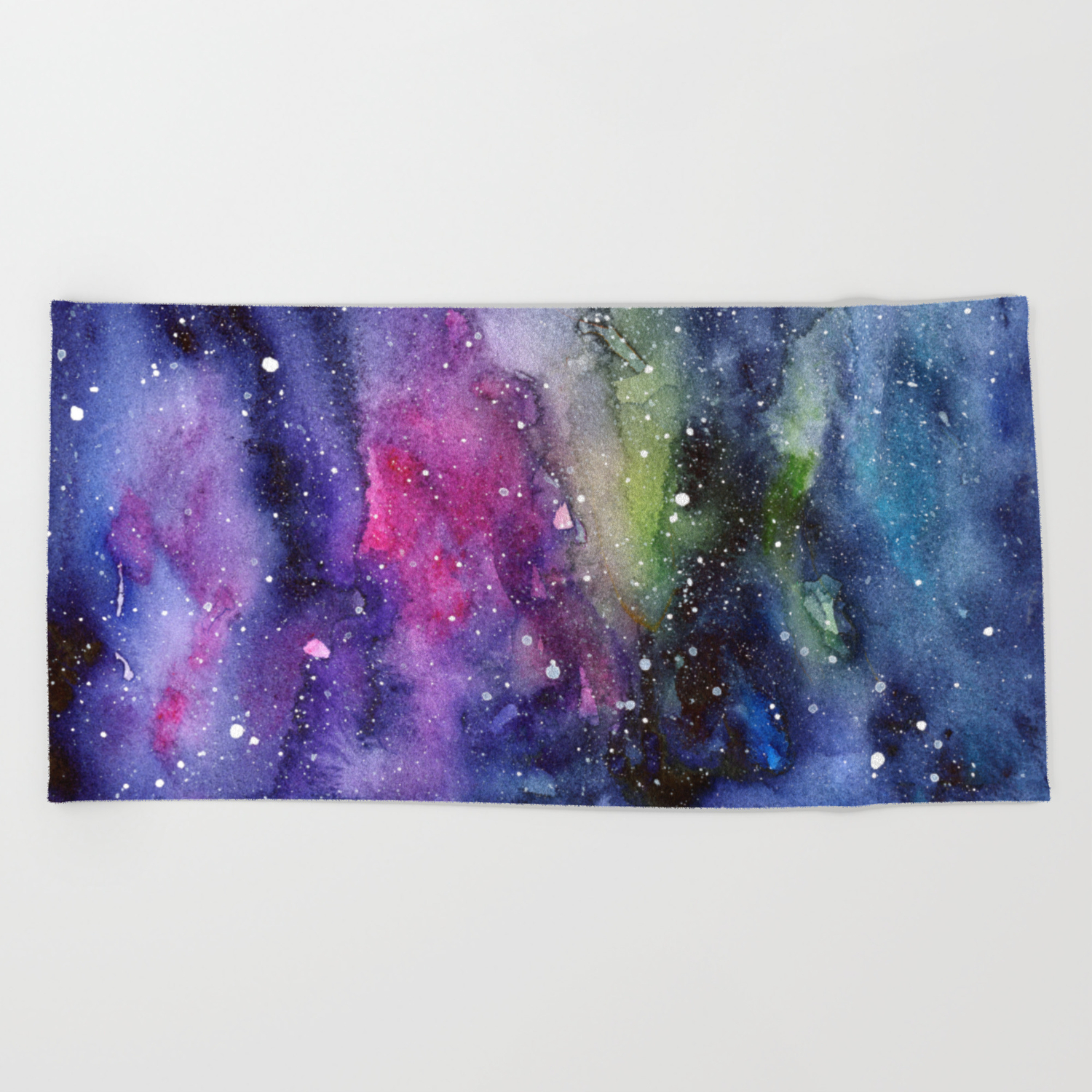 Galaxy Watercolor Night Sky Painting Nebula Art Beach Towel By