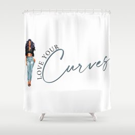 Love Your Curves Body Positivity Design - Curvy Girl Purple Hair Curved Text Shower Curtain