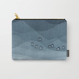 Moon over the mountains, landscape, indigo night Carry-All Pouch | Digital, Watercolor, Stars, Minimalism, Mountain, Peace, Mountains, Pattern, Illustration, House 
