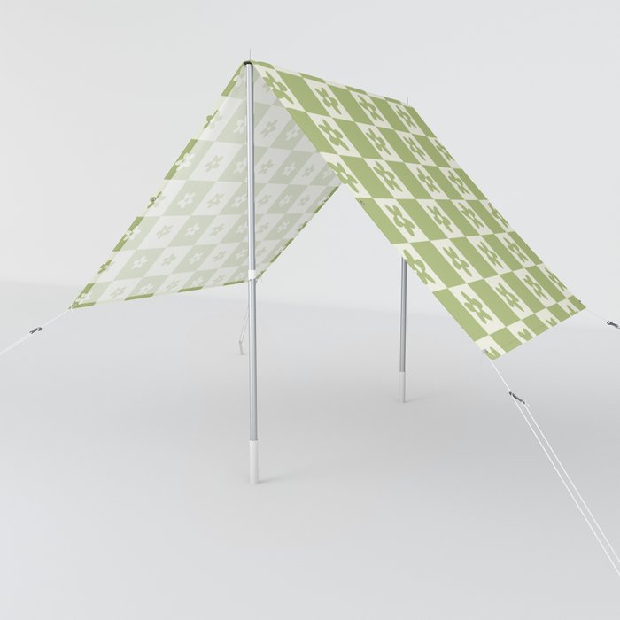 Abstract Floral Checker Pattern 7 in Forest Sage Green Sun Shade