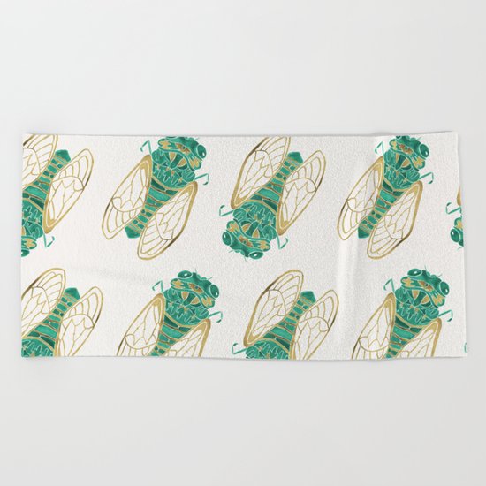 Cicada – Green & Gold Beach Towel