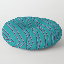 [ Thumbnail: Teal, Maroon & Medium Slate Blue Colored Lined/Striped Pattern Floor Pillow ]