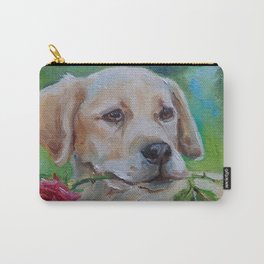 Labrador Dog with rose flower Cute puppy portrait Pet painting Valentine's Day gift for Dog Lover Carry-All Pouch | Valantine, Puppywithrose, Flower, Labrador, Cute, Dogwithrose, Lab, Pet, Doglover, Dogwithflower 