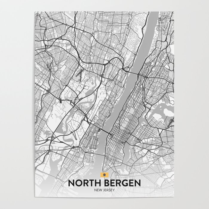 North Bergen, New Jersey, United States   Light City Map Poster by 