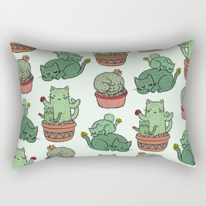 Cacti Cat pattern Rectangular Pillow