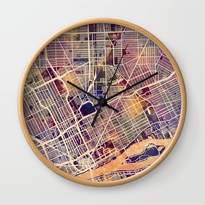 Detroit Michigan City Map Wall Clock