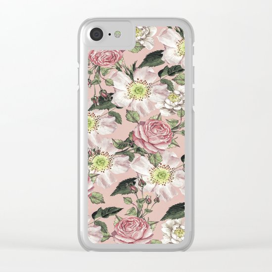 Vintage Rose Pattern Pink Clear iPhone Case
