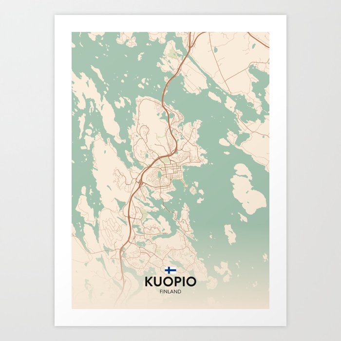 Kuopio, Finland - Vintage City Map Art Print
