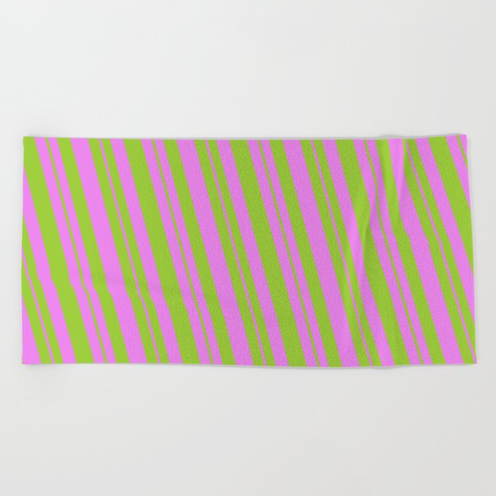 Violet and Green Colored Striped Pattern Beach Towel