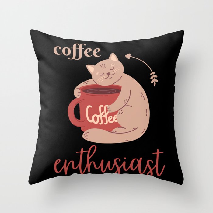 Cat coffee enthusiast Throw Pillow